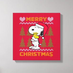 Peanuts   Snoopy & Woodstock Santa Claus Hug Canvas Print