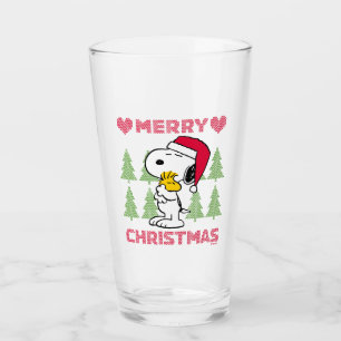 Peanuts   Snoopy & Woodstock Santa Claus Hug Glass