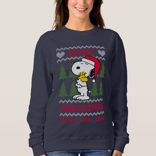 Peanuts | Snoopy & Woodstock Santa Claus Hug Sweatshirt (Front)