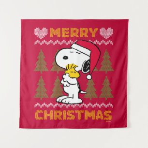 Peanuts   Snoopy & Woodstock Santa Claus Hug Tapestry