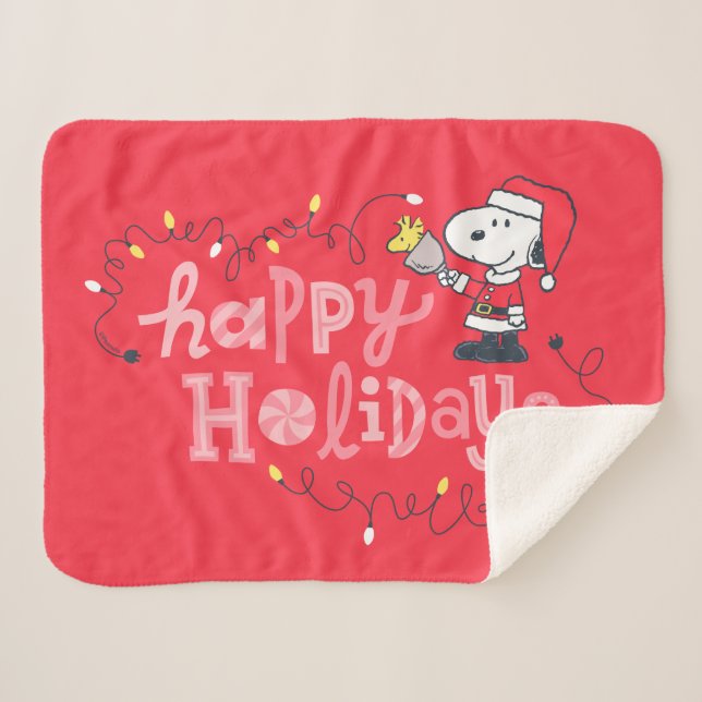 Peanuts | Snoopy & Woodstock Santa Claus Sherpa Blanket (Front (Horizontal))