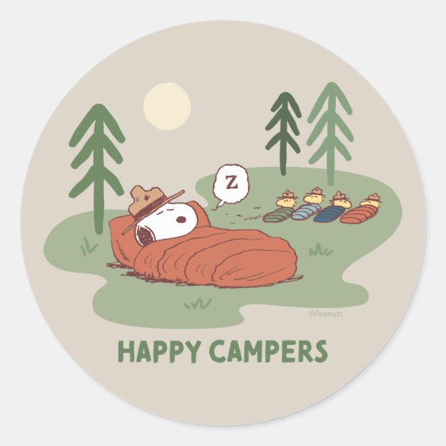 Peanuts | Snoopy & Woodstock Sleeping Campers Classic Round Sticker (Front)