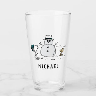 Peanuts   Snoopy & Woodstock Snowman   Add Name Glass