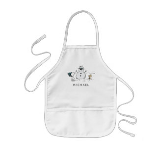 Peanuts | Snoopy & Woodstock Snowman | Add Name Kids Apron