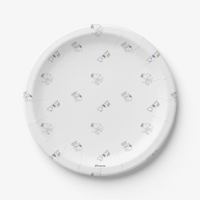 Peanuts | Snoopy & Woodstock Soft Grey Pattern Paper Plate (Front)