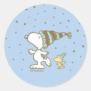 Peanuts   Snoopy & Woodstock Winter Skating Classic Round Sticker