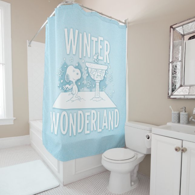 Peanuts | Snoopy & Woodstock Winter Wonderland Shower Curtain (In Situ)