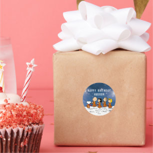 Peanuts   Space Birthday Classic Round Sticker