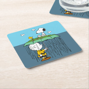 Peanuts   Sunny Day Rainy Day Half & Half Square Paper Coaster