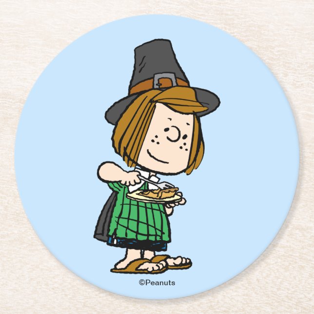 Peanuts | Thanksgiving Peppermint Patty Round Paper Coaster (Front)