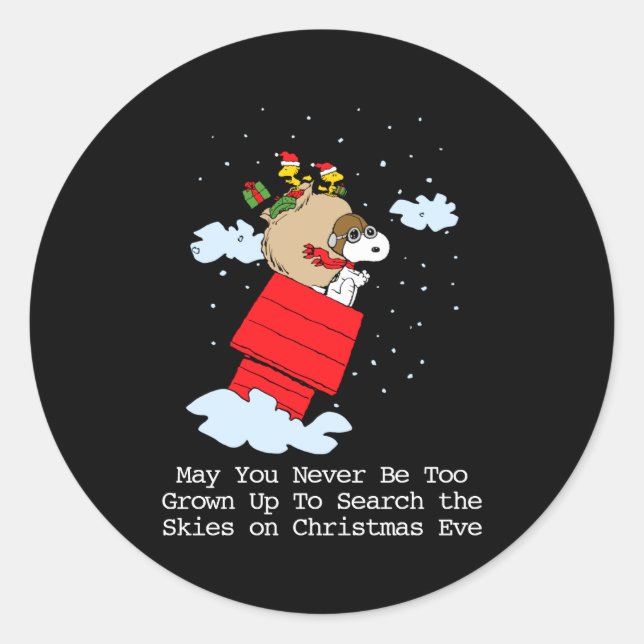 Peanuts The Flying Ace At Christmas  Classic Round Sticker (Front)