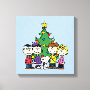 Peanuts   The Gang Around the Christmas Tree Canvas Print