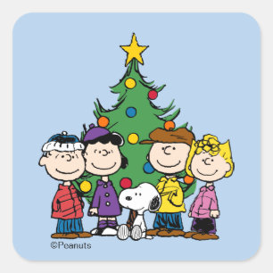 Peanuts   The Gang Around the Christmas Tree Square Sticker