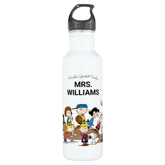 Peanuts | The Gang Greatest Teacher Personalised 710 Ml Water Bottle (Front)
