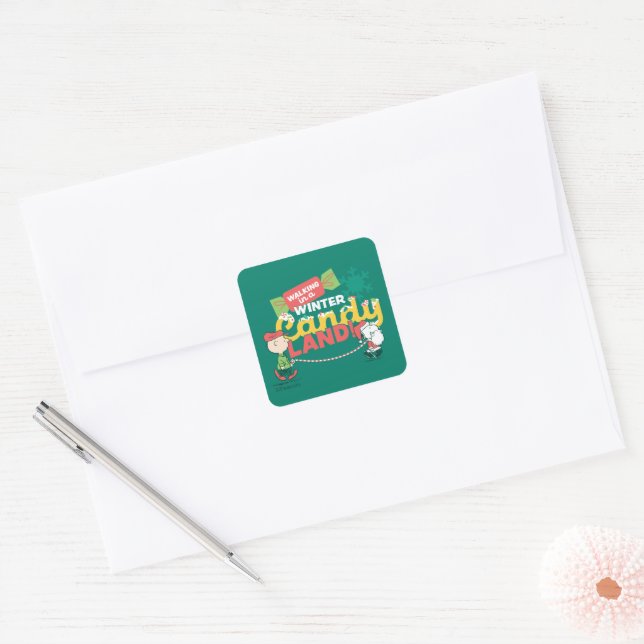 Peanuts | Walking In A Winter Candy Land! Square Sticker (Envelope)