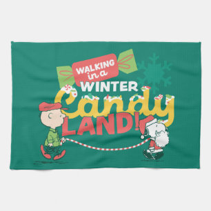 Peanuts   Walking In A Winter Candy Land! Tea Towel