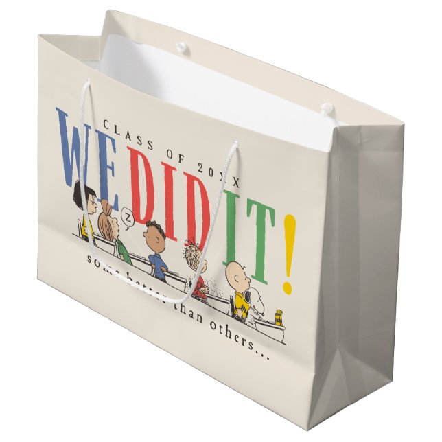 Peanuts We Did It Graduation Funny Quote Snoopy Large Gift Bag (Front Angled)