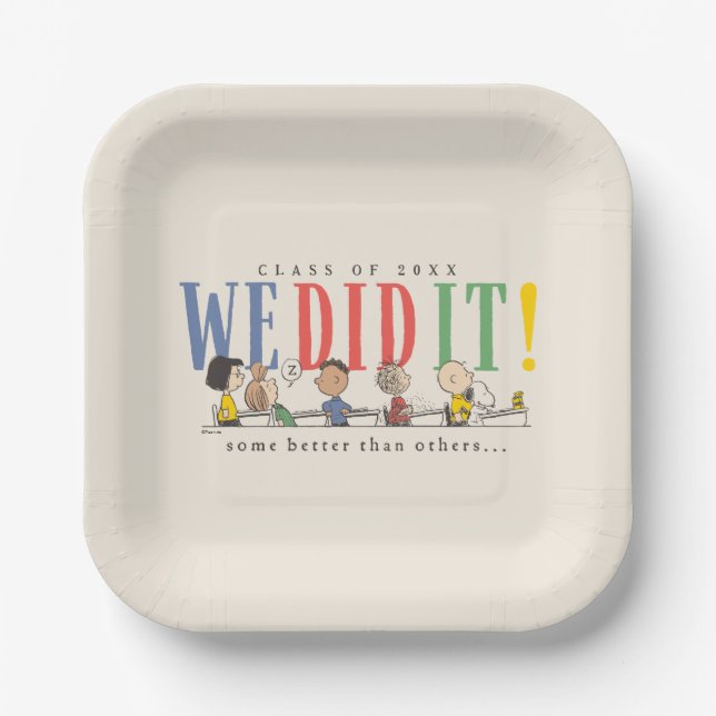 Peanuts We Did It Graduation Funny Quote Snoopy Paper Plate (Front)