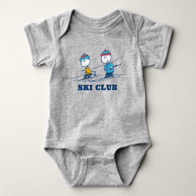 Peanuts | Winter Skiing the Slopes | Add Name Baby Bodysuit (Front)