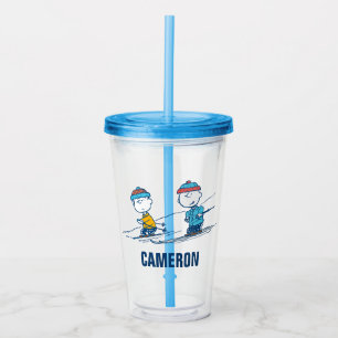 Peanuts   Winter Skiing the Slopes Pattern Acrylic Tumbler