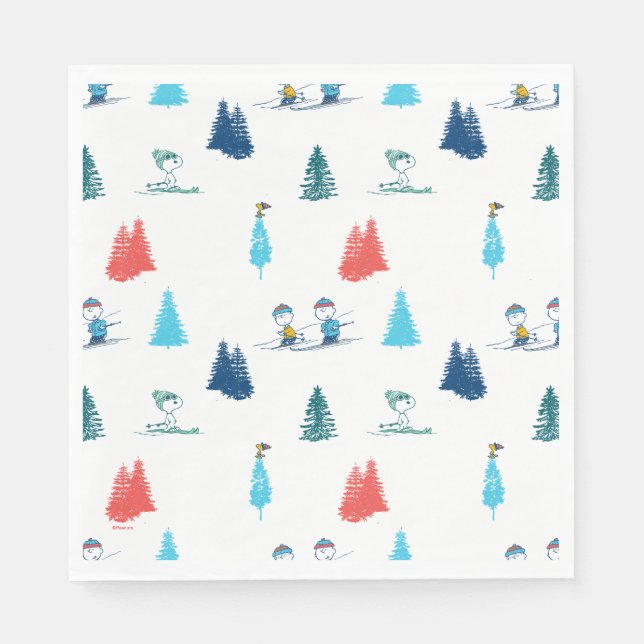 Peanuts | Winter Skiing the Slopes Pattern Napkin (Front)