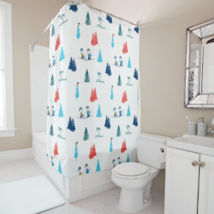 Peanuts   Winter Skiing the Slopes Pattern Shower Curtain