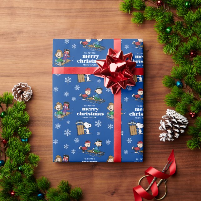 Peanuts | Winter Sledding Fun Pattern Wrapping Paper (Holiday Gift)