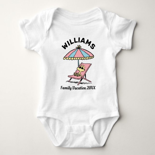 Peanuts | Woodstock Beach Family Vacation Baby Bodysuit (Front)