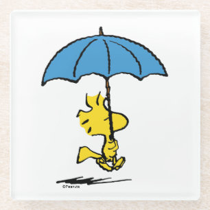 Peanuts   Woodstock Blue Umbrella Glass Coaster