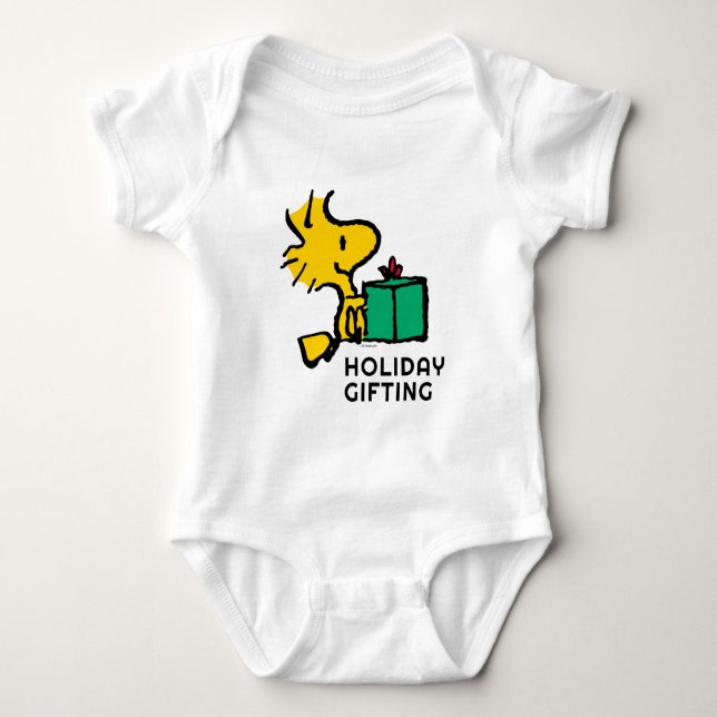 Peanuts | Woodstock Christmas Gift Baby Bodysuit (Front)
