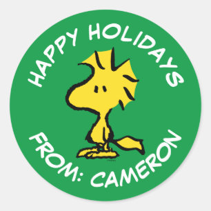 Peanuts Woodstock Merry Christmas Classic Round Sticker