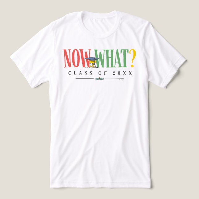 Peanuts Woodstock Now What Graduation Funny Quote Tri-Blend Shirt (Design Front)