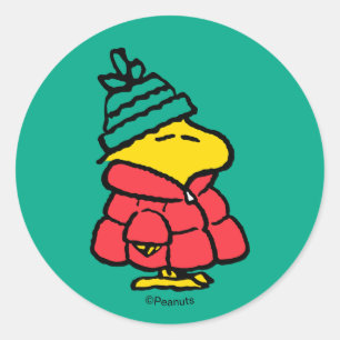 Peanuts   Woodstock Puffy Winter Jacket Classic Round Sticker
