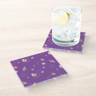 Peanuts   Woodstock Purple Heart Pattern Glass Coaster