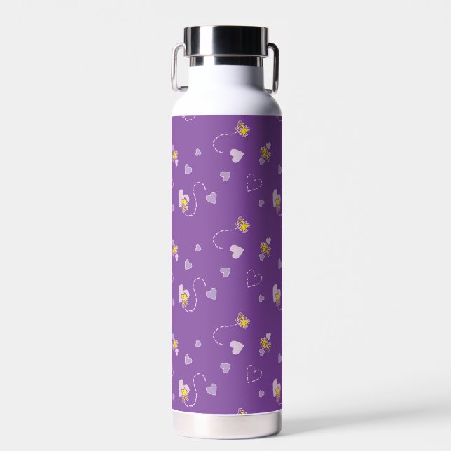 Peanuts | Woodstock Purple Heart Pattern Water Bottle (Front)