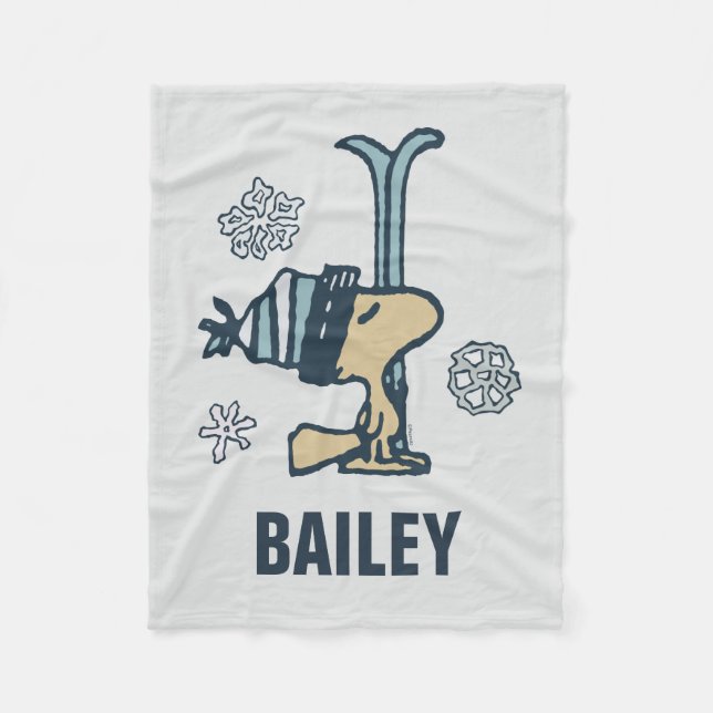 Peanuts | Woodstock Ski Pro | Add Your Name Fleece Blanket (Front)