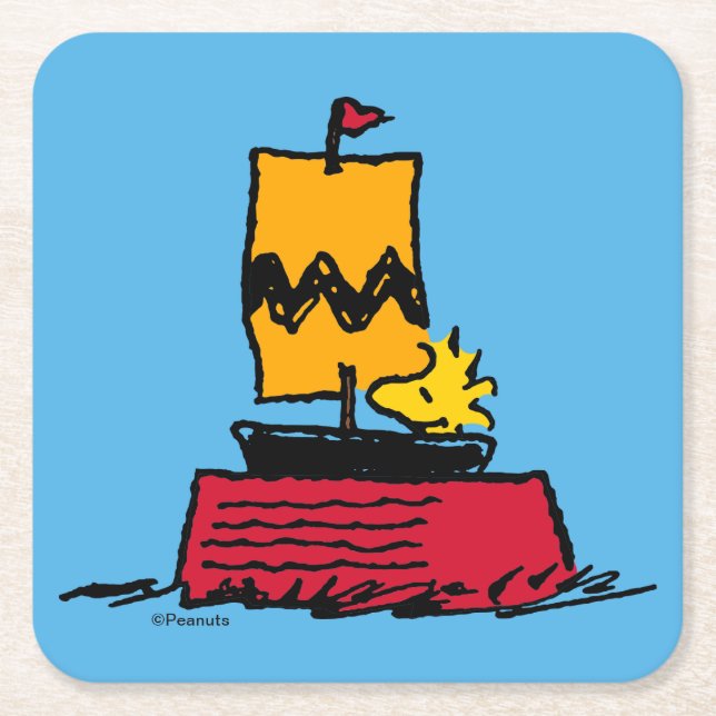 Peanuts | Woodstock Snoopy Dish Sail Boat Square Paper Coaster (Front)