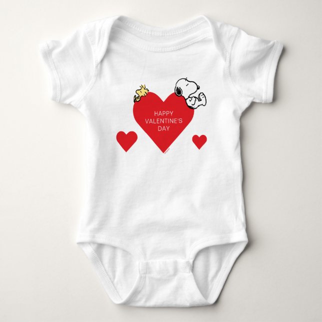 Peanuts | Woodstock & Snoopy Valentine Baby Bodysuit (Front)