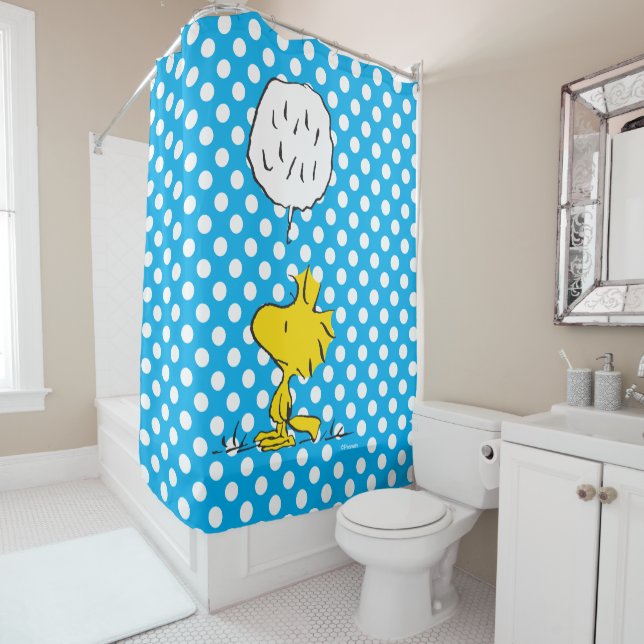 Peanuts | Woodstock Speaks & Polka Dots Shower Curtain (In Situ)