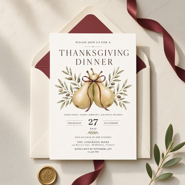Pear and Olive Thanksgiving Dinner Invitation (Creator Uploaded)