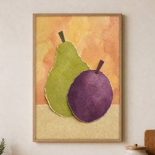 Pear and Plum Cutouts Watercolour Poster
