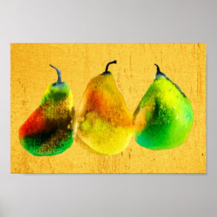 Pear art cute watercolor fruit poster