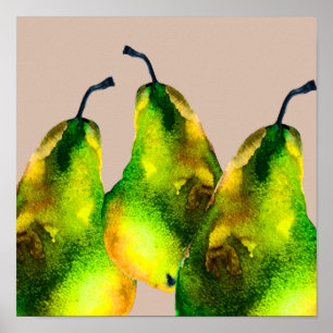 Pear art cute watercolor fruit poster