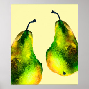 Pear art cute watercolor fruit poster