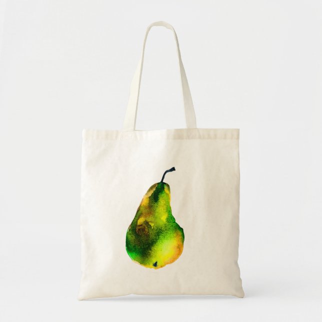 Pear art cute watercolor fruit tote bag (Front)