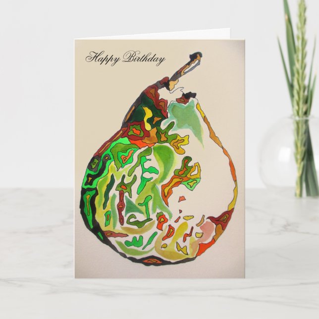 Pear art original watercolour illustration card (Front)