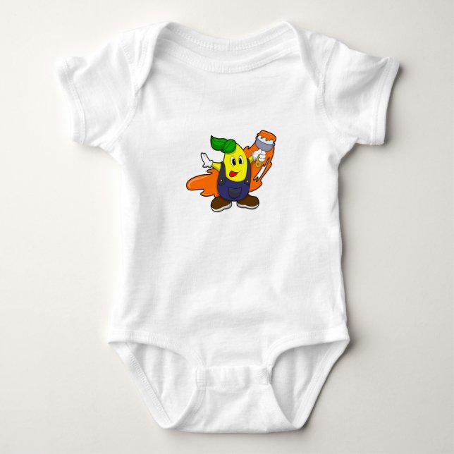 Pear as Painter with Paint brush Baby Bodysuit (Front)
