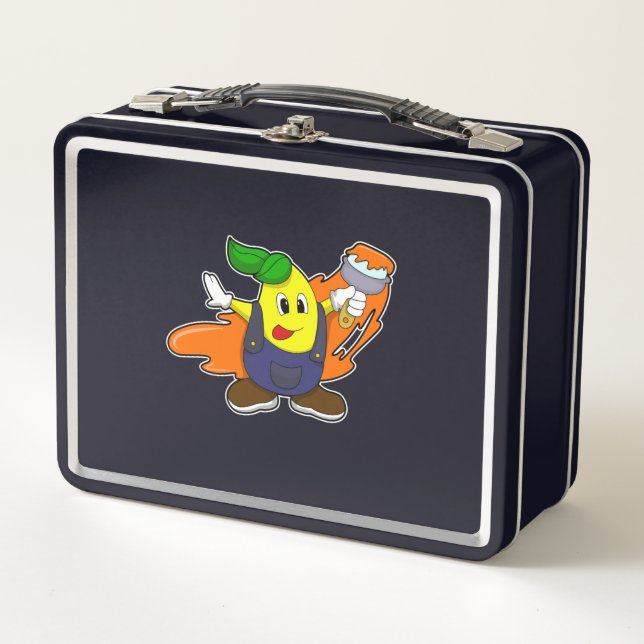 Pear as Painter with Paint brush Metal Lunch Box (Front)