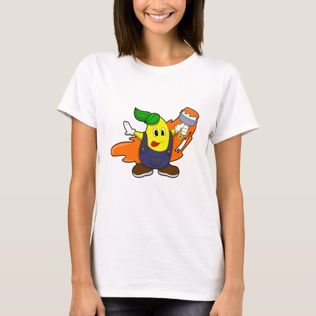 Pear as Painter with Paint brush T-Shirt (Front)