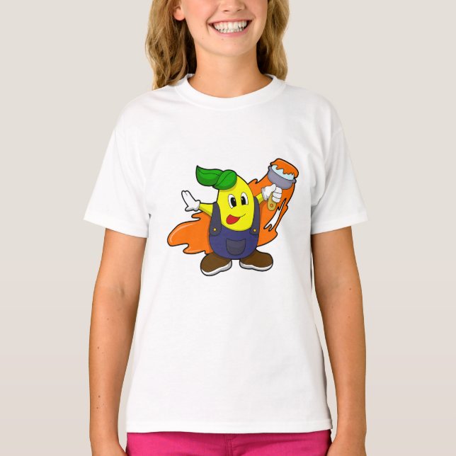 Pear as Painter with Paint brush T-Shirt (Front)